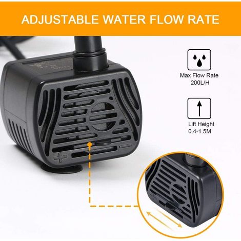 Pompe à eau submersible, pompe pour aquarium, débit réglable de 200 l/h, puissance de 3 W, câble USB de 1,4 m (1/4)