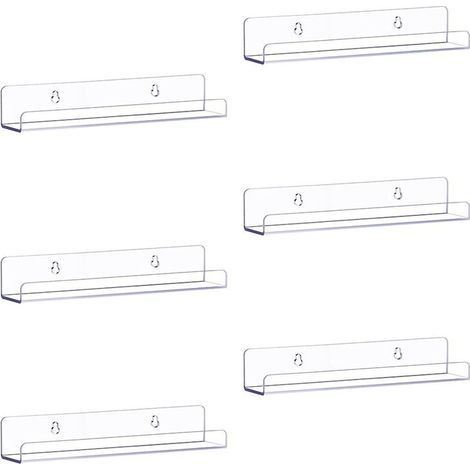 Set di 6 mensole galleggianti in acrilico trasparente per riporre oggetti a parete, 38 cm, mensole per bambini, mensole espositive per camera da letto, soggiorno, bagno, cucina (1/4)