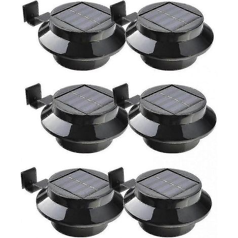Lot de 6 lampes LED solaires noires pour gouttières, clôtures, toits, jardins, cours et murs. (1/5)