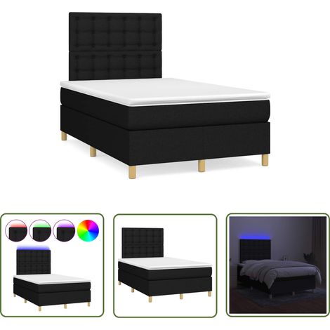 The Living Store Sommier à lattes de lit matelas et LED noir 120x190 cm tissu - Sommier Tapissier - Lit Double - Matelas Inclus - Éclairage Led - Têtière Ajustable (1/5)