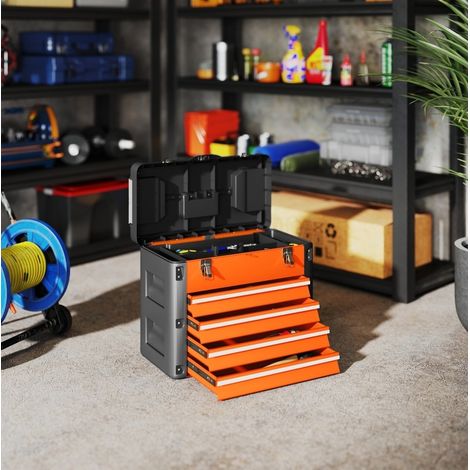 Werkzeugkiste 49,7 x 25,3 x 40,7 cm aus Stahl und Kunststoff, orange, 4 Schubladen – MEUBLIV (1/5)