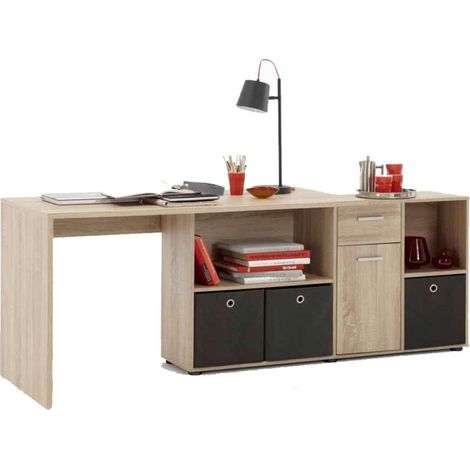 Bureau d'Angle Réversible "Oxela" 135cm Chêne Clair (1/5)