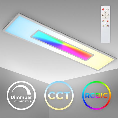 LED Decken-Panel dimmbar - 119,5x29,5cm - Deckenleuchte flach 65mm 32,5W 3400lm RGB CCT 3000–6500K Deckenlampe mit Fernbedienung Timer Memory Büro Wohnzimmer silber