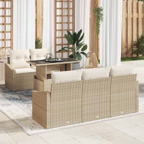 Conjunto de sofá de jardín 6 pcs beige y crema ratán sintético vidaXL (1/5)