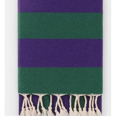 Beach Towel, 90 x 170 cm, Striped Cotton Beach Towel/Fouta for Beach, Pool, Sauna, Green and Purple