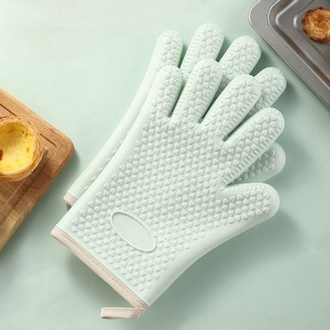 Guanti in silicone resistenti al calore con ditale. Guanti originali resistenti al calore con fodera in cotone per grigliare, cuocere al forno e cucinare. Verdi, confezione da 2. (1/2)