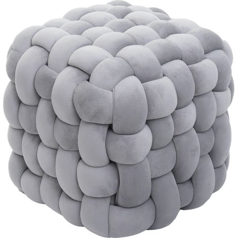 Pouf HWC-Q48, pouf ottoman rembourré à noeuds, velours (220 g/m2) 39 cm - gris foncé (1/5)