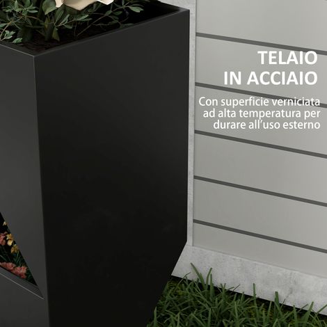 Jardinière métallique noire pour extérieur, 3 bacs de culture avec drainage, 30x30x100 cm (1/5)