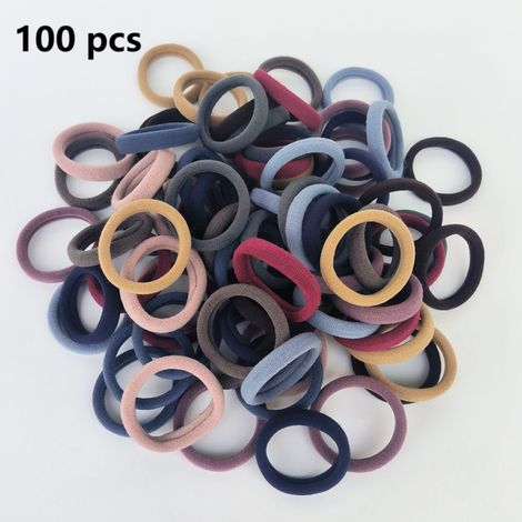 100 gomas para el pelo de algodón suave y grueso, sin costuras, muy elásticas y antideslizantes, colores surtidos. (1/5)