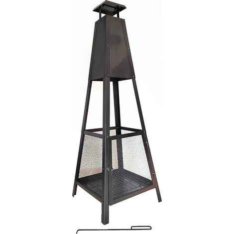 Kamin für Außenbereich Kekai Akita Totem 40x40x140 cm in Stahl Pyramiden-Design Schürhaken