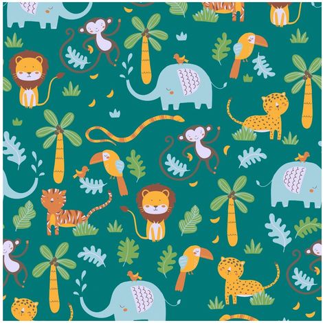 Children wallpaper wall Profhome 381151 non-woven wallpaper slightly textured with pattern for kids matt green yellow blue brown 5.33 m2 (57 ft2) (1/5)