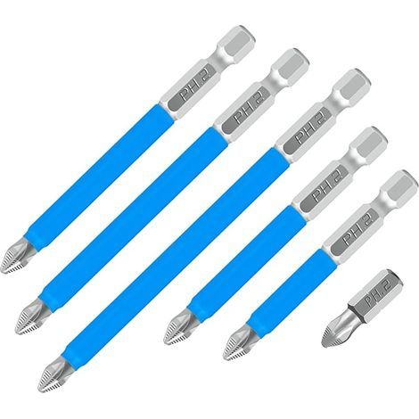 6-teiliges PH2-Magnetschraubendreher-Bit-Set, 1/4"-Sechskantschaft-Kreuzschlitz-Bit, Kreuzschlitz-Schraubendreher, 25 mm/50 mm/65 mm/70 mm/90 mm/127 mm (1/5)