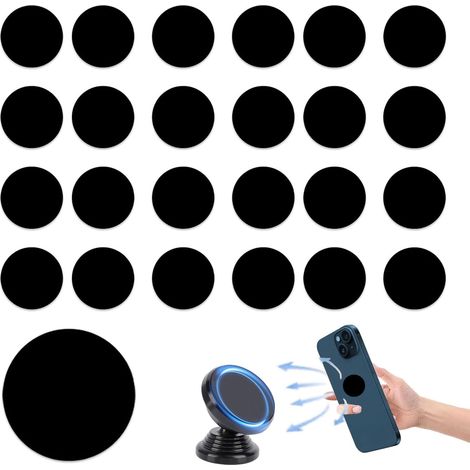Aimants Autocollants, 25 Pièces Plaque Métallique Ronde 30mm pour Support Téléphone Voiture, Aimant Téléphone Magnétique Noir, Aimant Adhésif Puissant (1/5)