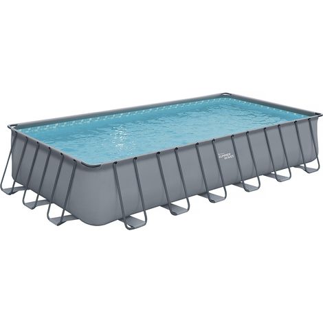Habitat Et Jardin – Piscine tubulaire rectangulaire grise 7.32 x 3.66 x 1.32 m – Échelle de sécurité incluse – Bâche de protection – Tapis de sol – Kit d'entretien (1/4)