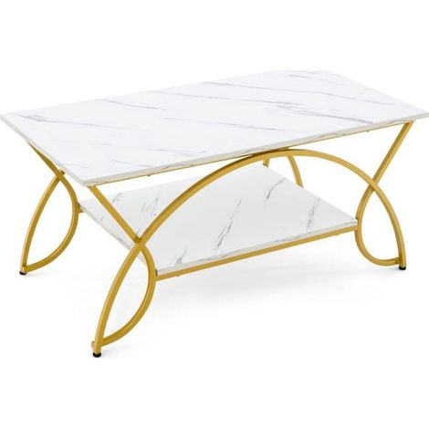 Coffee Table, 2-Tier Faux Marble Top, Gold Metal Frame (1/5)