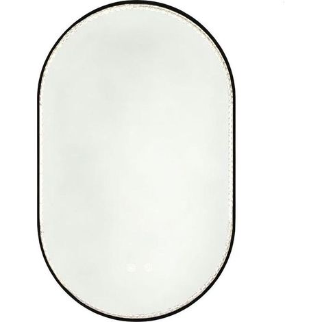 Ovaler Badezimmerspiegel 50x80 cm mit LED, Anti-Beschlag und schwarzem Rahmen (1/3)