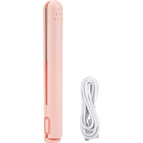 Lisseur de Cheveux 2-en-1 Mini USB Céramique Fer à Friser et Lisser Rose Voyage (1/5)