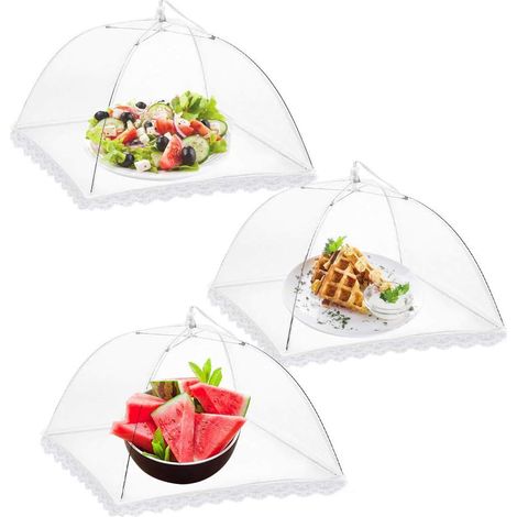 3 housses anti-insectes réutilisables 12 pouces avec couvercle à maille, protection moustiques pour jardin, pique-nique, barbecue - pliables et lavables (1/5)
