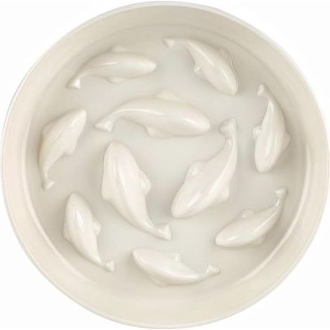 Distributeur de croquettes anti-glouton pour animaux de compagnie, en forme de poisson, lavable en machine (blanc) (1/5)