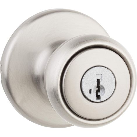 Bouton de porte d'entrée avec serrure et clé, poignée sécurisée à clé extérieure, entrée avant et chambre à coucher, nickel satiné, résistant au crochetage Rekey Sécurité (1/5)