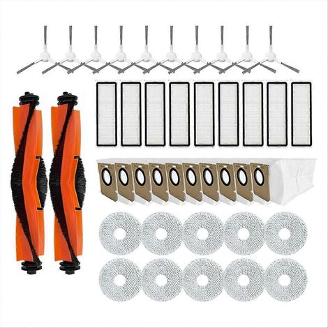 Ersatzteile für den Saugroboter X20+ / X20 Plus: Hauptseitenbürste, Reinigungstuch, HEPA-Filter, Staubbeutel.