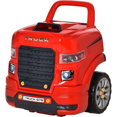 Moteur de camion jouet 61 pièces volant klaxon phares coffre roues 40x39x47 cm rouge