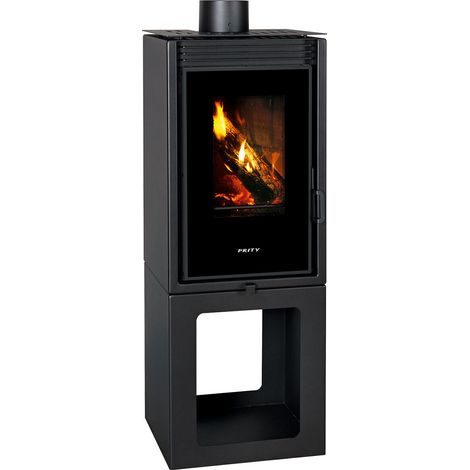 Poêle à bois PRITY PMV-TV – 11 kW, Noir Graphite, Classe A, Design Panoramique (1/2)