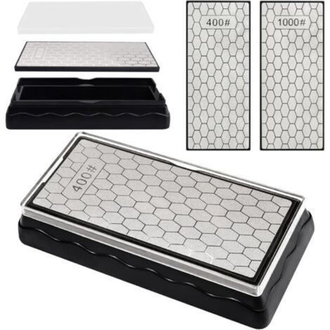 Pierre à aiguiser diamant double face 185x92x40mm – Grain 400/1000 pour affûtage précis – Base antidérapante pour sécurité (1/5)