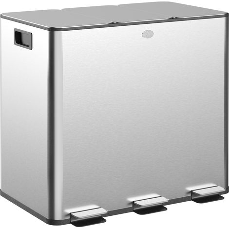 Poubelle de cuisine 3 bacs, tri sélectif 15L x3, seaux amovibles, 61,9x36,6x43,2cm, argent (1/5)
