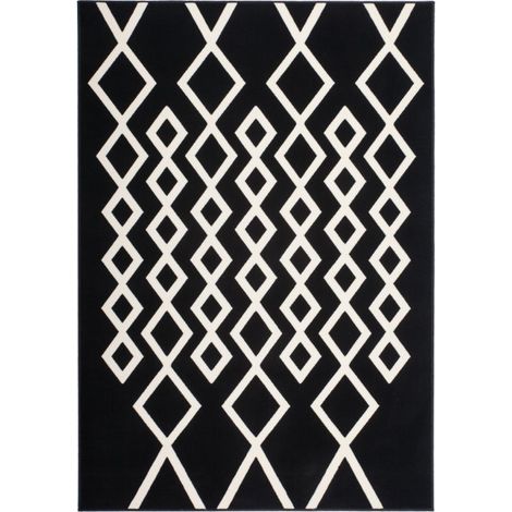 Tapis Géométrique à Poils Courts "Lina" Noir & Ivoire 120 x 170 cm (1/4)