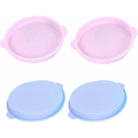 Lot de 4 Moules à Gâteau Ronds en Silicone 20 cm, Antiadhésifs et Étanches, Rose et Bleu, Ustensiles de Pâtisserie Pratiques (1/5)