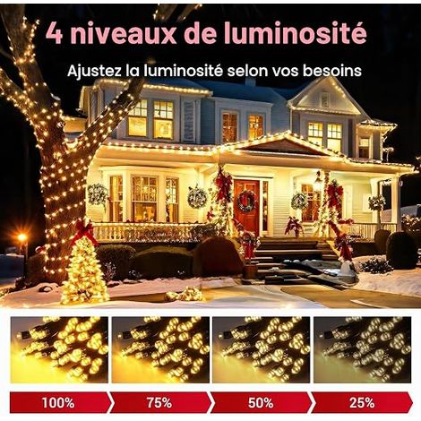 Guirlande Lumineuse Solaire 10M 100LED – Guirlande Lumineuse Sapin Extérieur, Guirlande Lumineuse Balcon Noël, Décoration De Noël Extérieure, Jardin, Terrasse, Allée, Patio, Mariage, Fête (1/4)