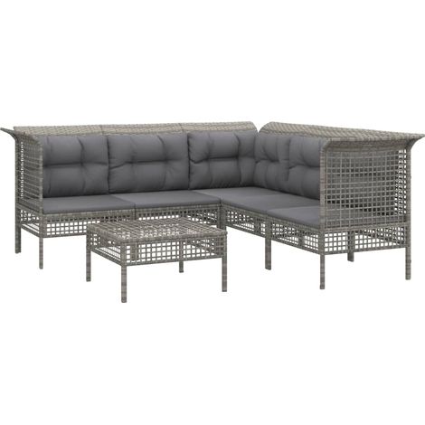 Mobili da giardino mobili da esterno Set di mobili da 6 pezzi con cuscini grigi in resina intrecciata 020016800