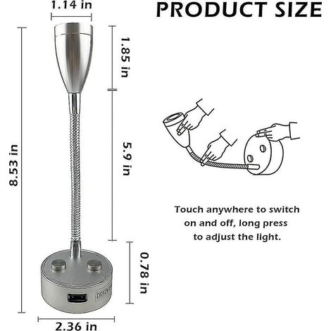 Lampe de lecture LED 12-24 V, lampe de lecture à intensité variable avec chargeur USB pour camping-car, camion de voyage et autres véhicules. (1/3)