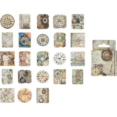 46 autocollants décoratifs pour journal, motif horloge vintage, adhésifs rétro pour carnets, albums, théorie de rotation des années (1/5)