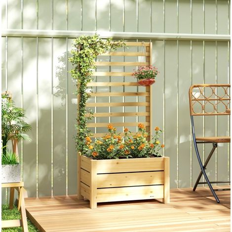 Jardinière surélevée avec treillis 60x39x120 cm blanc en acier avec drainage (1/3)