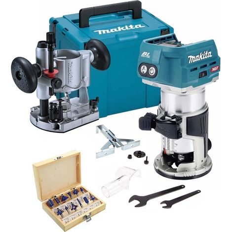 Makita RT001GZ20 40v XGT Brushless Cordless 1/4"" Router + Plunge Base + 12PC Set