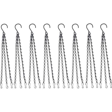 GDHZS-  8 Pièces Chaîne Suspendue avec Clip, 23 pouces Métal Cintre De Panier Suspendu 3 Pattes Chaîne De Suspension De Plante pour Pot De Fleurs Jardinières Mangeoires pour Oiseaux Lanternes (Noir) (1/5)