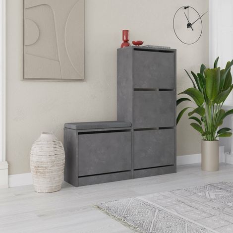 Zapatero Velma, Mueble para 8 Pares, 4 Puertas, 8 Compartimentos, 105x26x119h cm Gris (1/4)