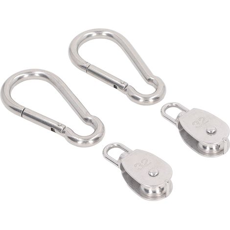 Poulie simple M32 (2 pièces) avec 2 mousquetons à ressort M12, câble en acier inoxydable, poulie de remorquage pour suspension (1/5)