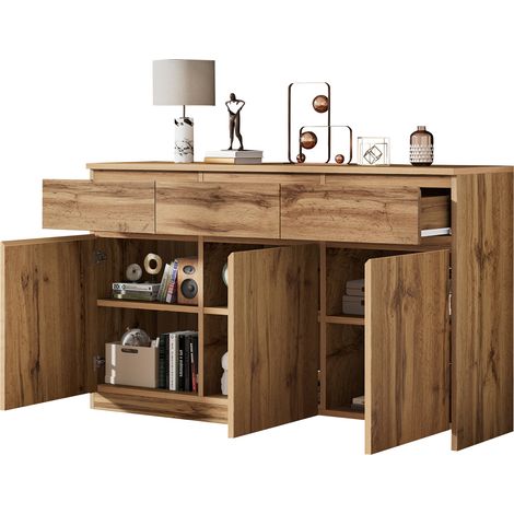 Credenza con 3 Ante e 3 Cassetti, Ripiani Regolabili, in Pannelli di Particelle, 135 × 40 × 81 cm, Legno (1/5)