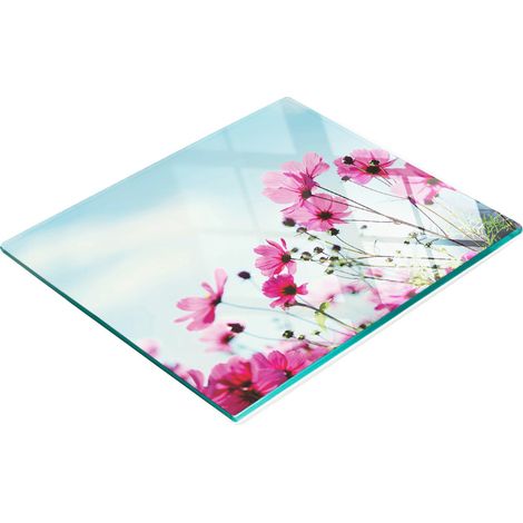 Tabla de cocina de vidrio templado con gr谩ficos decorativos de flores y cielo, 60x52 cm. (1/5)