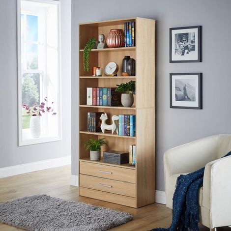 2 Drawer Bookcase With Shelves Storage Space Organiser Living Room Furniture (1/5)