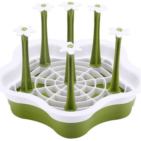 Escurridor de platos de polipropileno verde para botellas y vasos, para colocar sobre la encimera. (1/5)