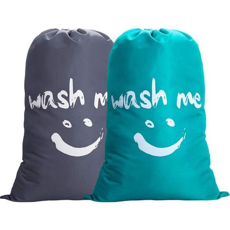 2er Pack Wäschesäcke 120L groß faltbar für Reise und Haushalt Grau/Blau (1/5)
