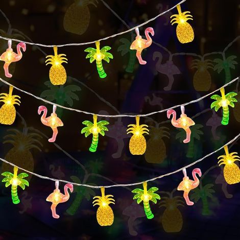 Hawaiianische Lichterkette – 3 m – 20 LEDs – Tropische hawaiianische Lichterkette mit Ananas, Flamingos und Palmen – Dekorative Lichter für Sommerpartys, den Strand und Innenräume (1/5)