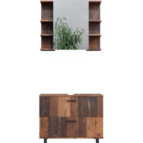 Conjunto de muebles de baño Ilias, Roble rústico, 2 partes, armario bajo 80 cm, Vicco (1/5)