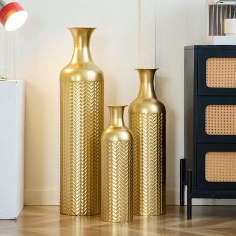 Dekorative Bodenvasen aus goldfarbenem Metall, 3er-Set, 50–83 cm, strukturierte HAVRYA (1/5)