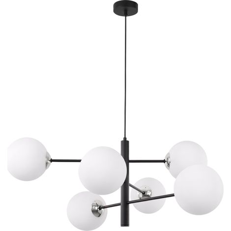 SUSPENSION VICENZA NOIR-CHROME 6 ABAT-JOUR BLANC PLAT E14