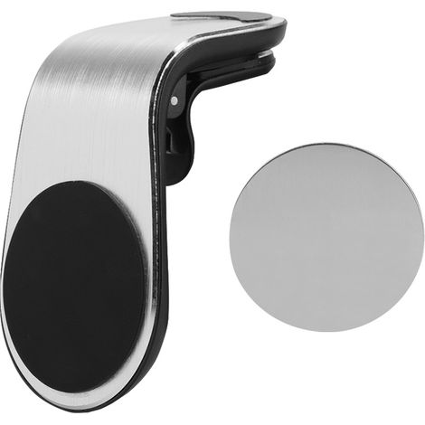 Support magnétique pour téléphone portable à clip métallique, fixation sur grille d'aération de voiture (argenté) (1/5)
